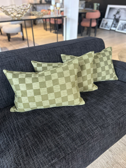 BESPOKE CHECK CUSHION | OLIVE OR BLUSH